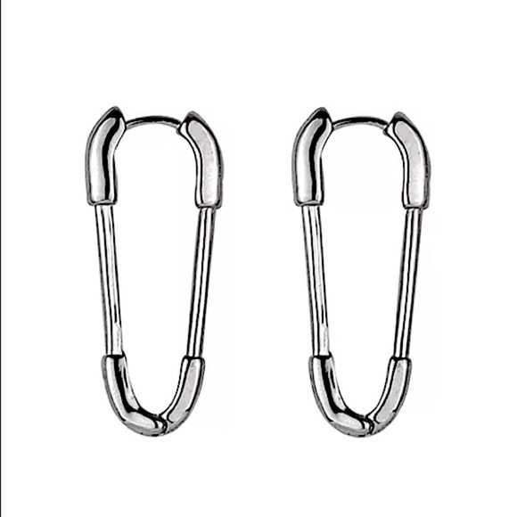 Safety Pin Gold Plated Minimalist Sterling Silver Earrings - Picture 3 of 7